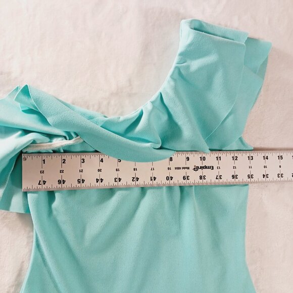 boohoo, NWOT One Shoulder Ruffled Aqua Bodysuit Size 6 Bodycon, Beachy, Vacation - Picture 7 of 11